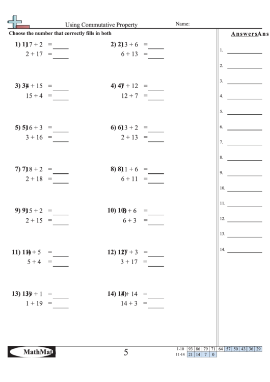 Using Commutative Property Worksheet printable pdf download