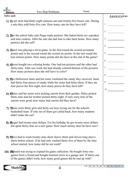 'Two Step Problems' Math Worksheet printable pdf download