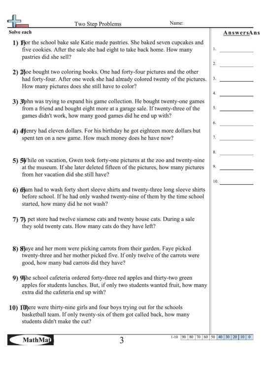 'Two Step Problems' Math Worksheet Printable Pdf Download