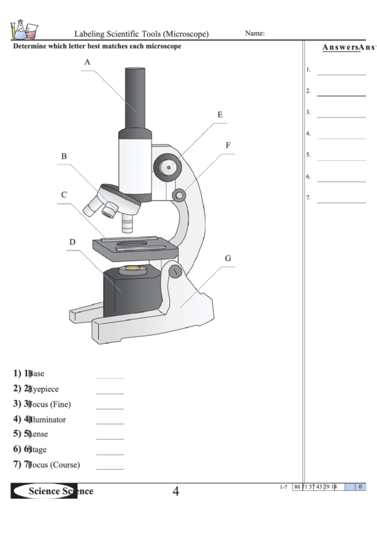 Labeling Scientific Tools (Microscope) Worksheet With Answer Key