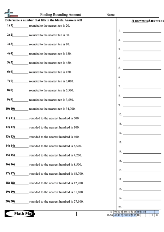 Finding Rounding Amount Worksheet With Answer Key printable pdf download