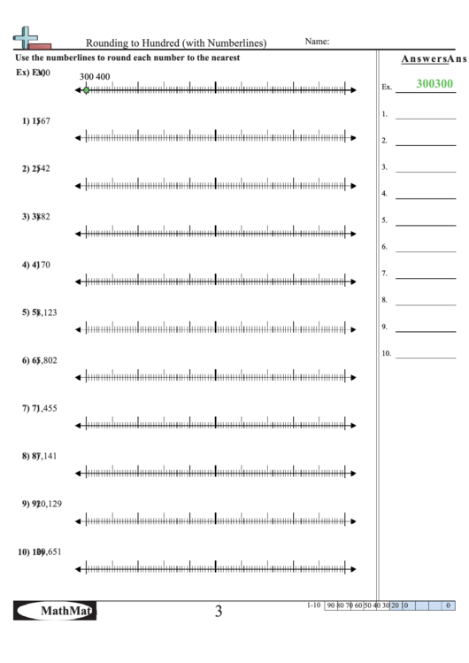 'Rounding To Hundred (With Numberlines)' Math Worksheet printable pdf ...