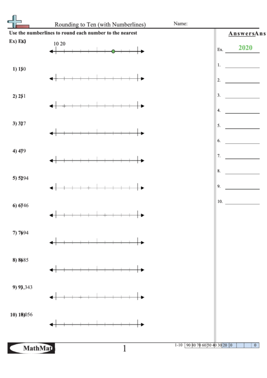 Rounding To Ten (With Numberlines) Worksheets Printable pdf