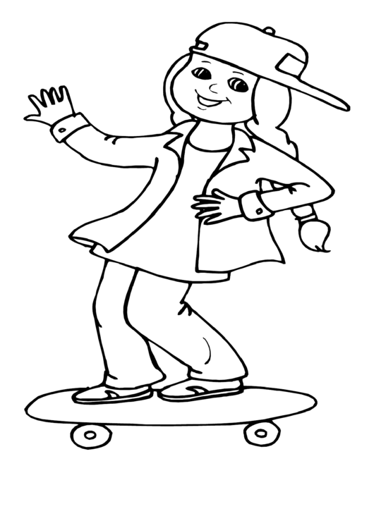 Skateboarding Girl Coloring Sheet Printable pdf