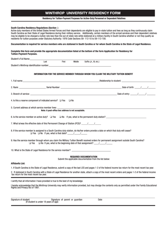 Fillable Residency Form Printable pdf