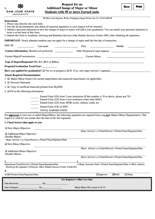 Request For An Addition/change Of Major Or Minor Form
