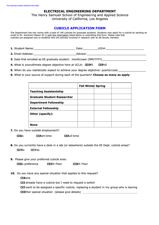 Fillable Cubicle Application Form Printable pdf