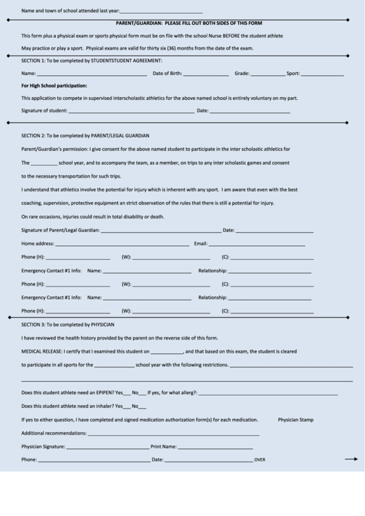 Blue Medical Form Printable pdf