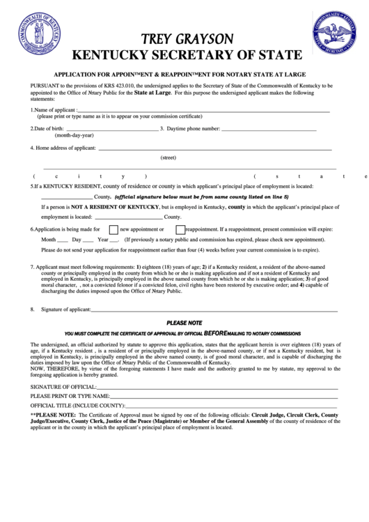 Form Ssn-514 - Application For Appointment & Reappointment For Notary State At Large March 2008 Printable pdf