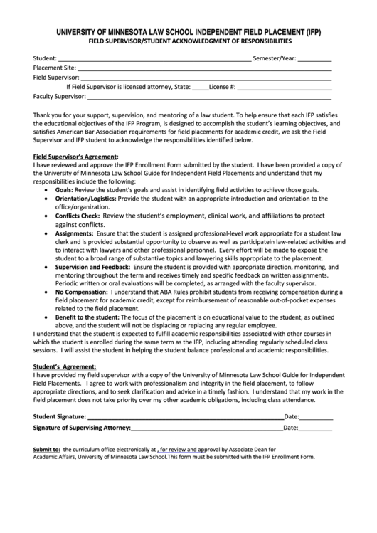 Fillable Independent Field Placement Supervisor Form Printable pdf