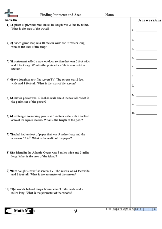 Finding Perimeter And Area Worksheet With Answer Key With Answers Printable pdf