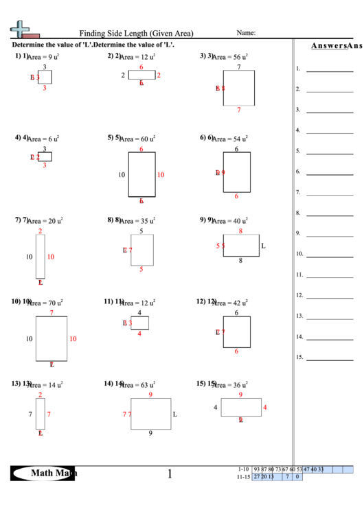 Finding Side Length (Given Perimeter) Worksheet With Answer Key ...