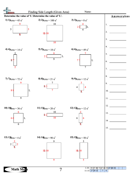 Finding Side Length (Given Perimeter) Worksheet With Answer Key ...