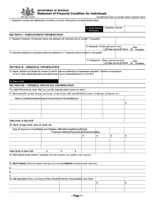 Statement Of Financial Condition For Individuals Form 2005 Printable pdf