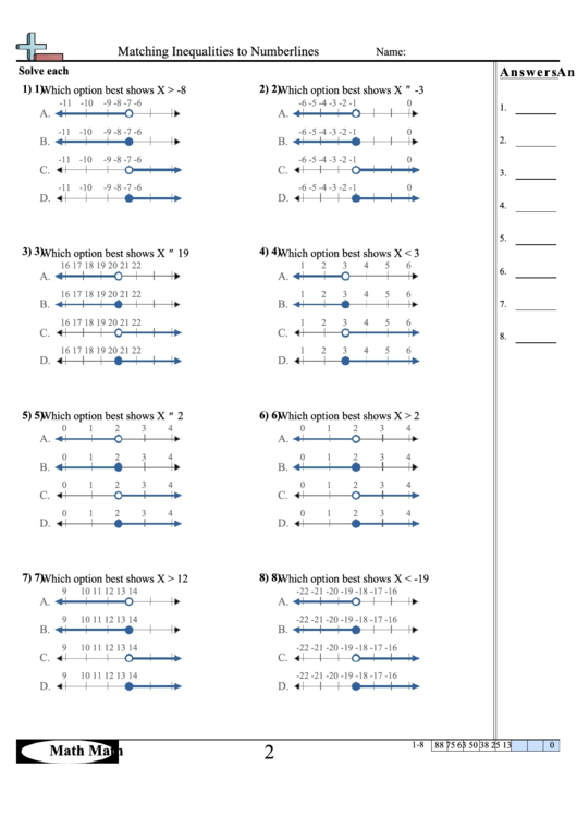 Matching Inequalities To Numberlines Worksheet Printable pdf