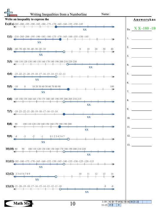 Writing Inequalities From A Numberline Worksheet Printable pdf