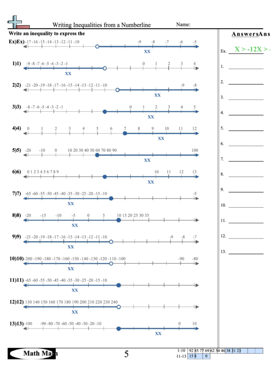 Writing Inequalities From A Numberline Worksheet Printable pdf