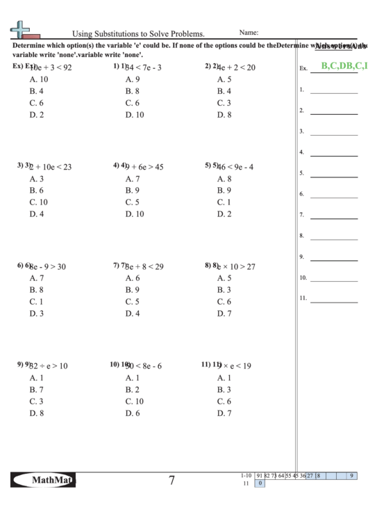 Using Substitutions To Solve Problems Worksheet Printable pdf