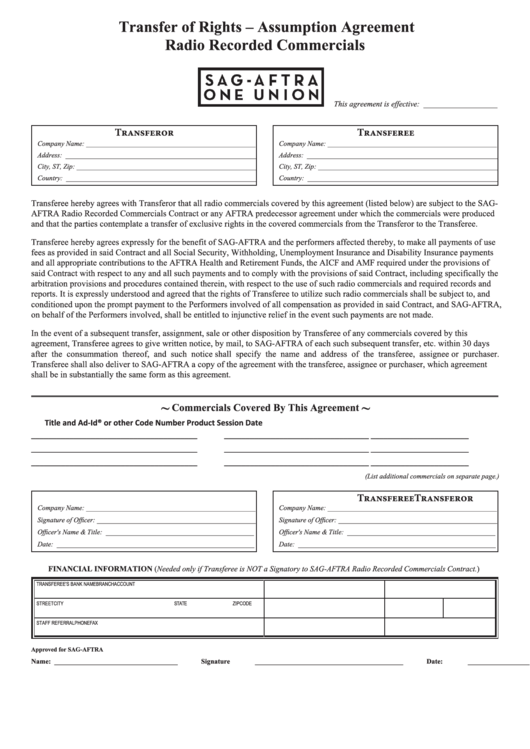 Fillable Transfer Of Rights Form Printable pdf