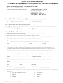 Application Form For Sales And Use Tax Exemption For Nonprofit Organizations Form - Virginia Department Of Taxation (2010)
