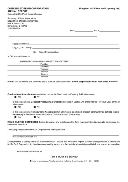 Fillable Form C 54.24 - Domestic/foreign Corporation Annual Report - 2011 Printable pdf