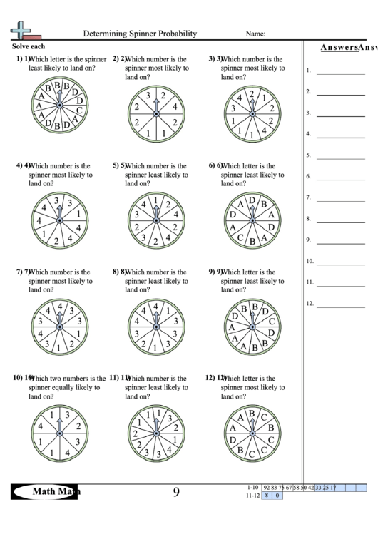 Determining Spinner Probability Worksheet Printable pdf