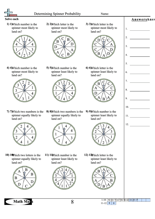 Determining Spinner Probability Worksheet Printable pdf