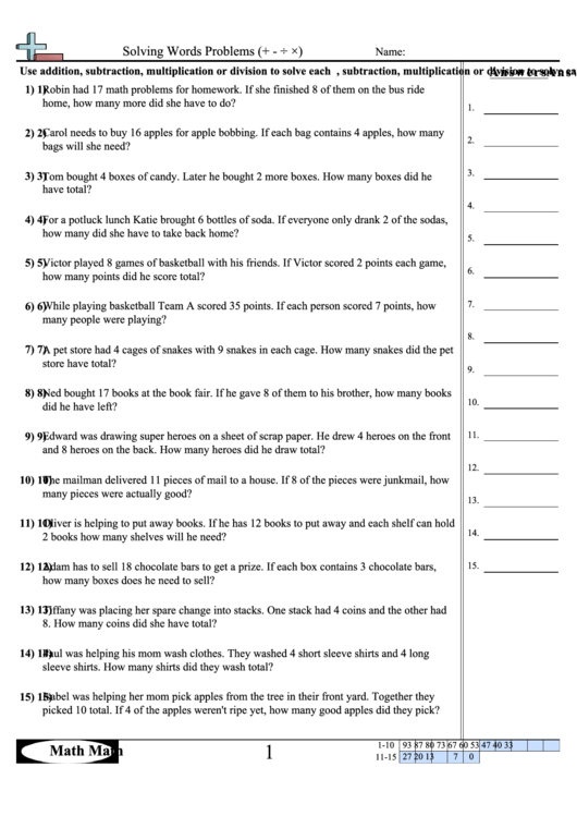 Solving Words Problems Worksheet Printable Pdf Download