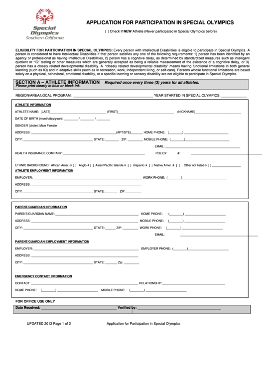 application-for-participation-in-special-olympics-form-printable-pdf