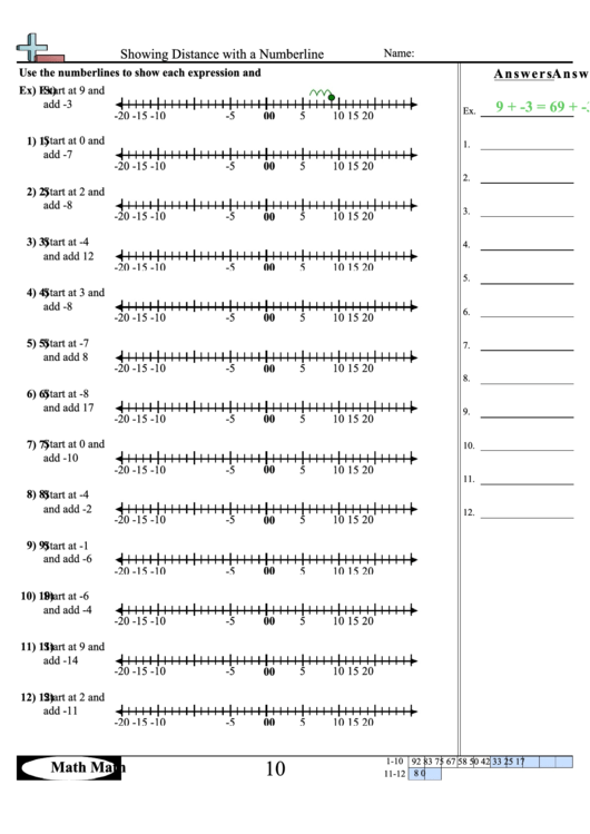 Showing Distance With A Numberline Worksheet Printable pdf