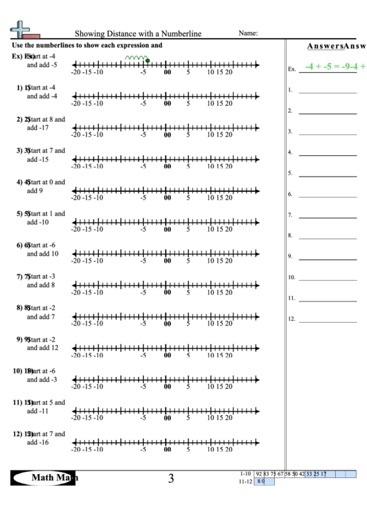 Showing Distance With A Numberline Worksheet Printable pdf