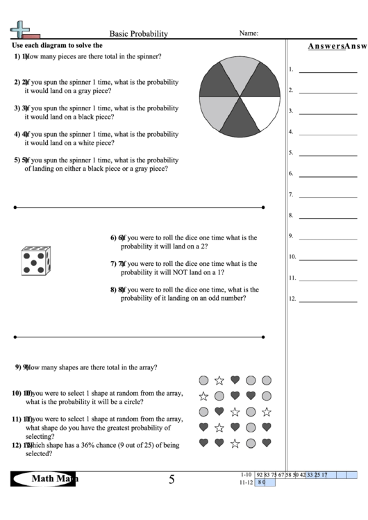 Basic Probability Worksheet With Answer Key printable pdf