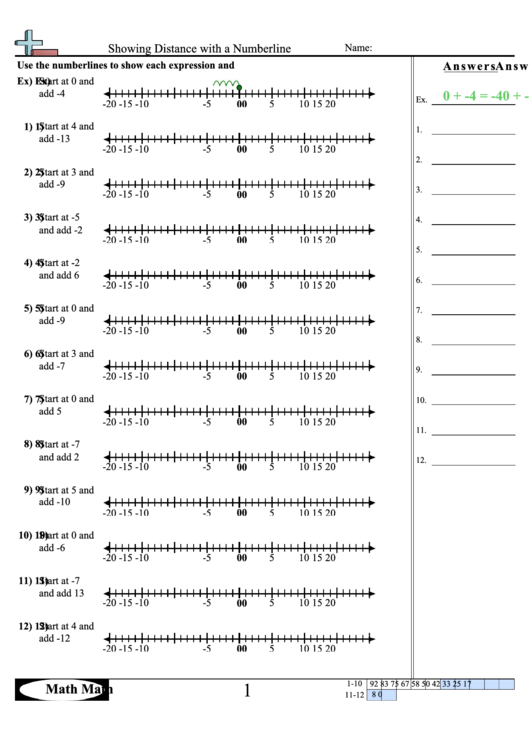 Showing Distance With A Numberline Worksheet Printable pdf