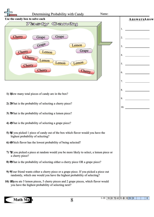 Determining Probability With Candy Worksheet With Answer Key Printable pdf