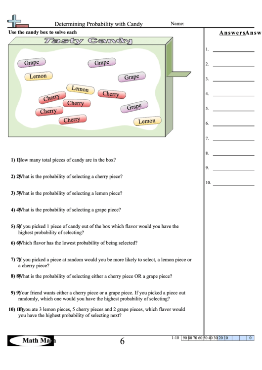 Determining Probability With Candy Worksheet With Answer Key Printable pdf