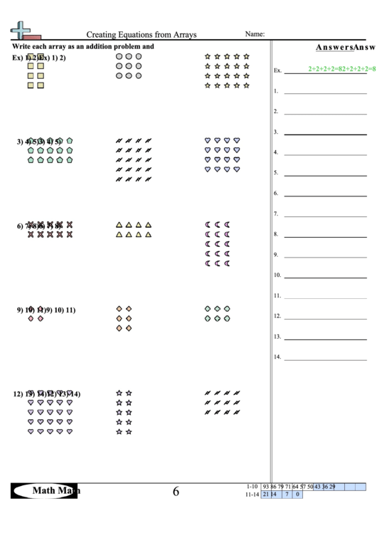 Creating Equations From Arrays Worksheet Printable pdf
