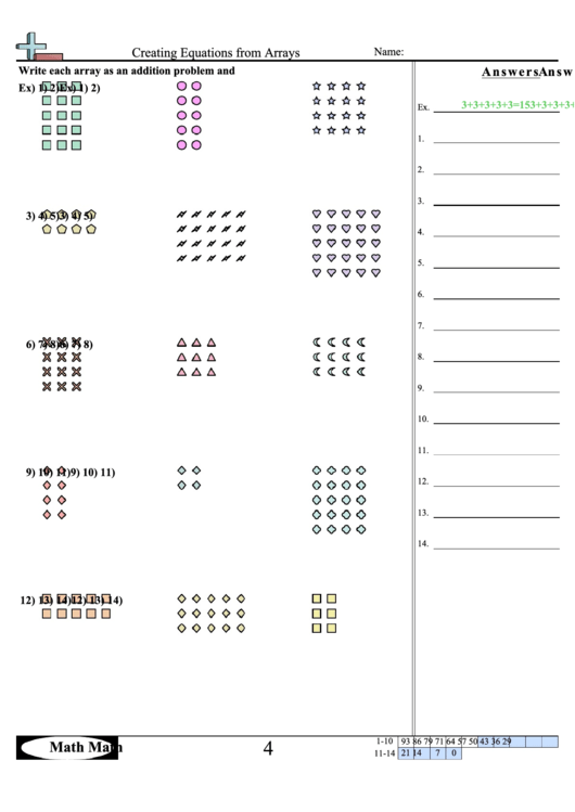 Creating Equations From Arrays Worksheet Printable pdf