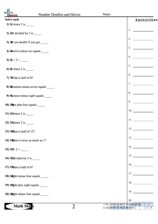 Number Doubles And Halves Worksheet Printable pdf