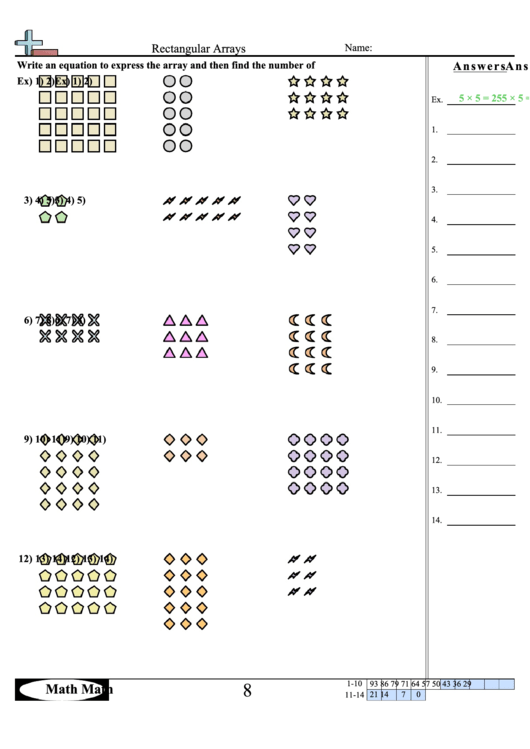 Rectangular Arrays Worksheet Printable pdf