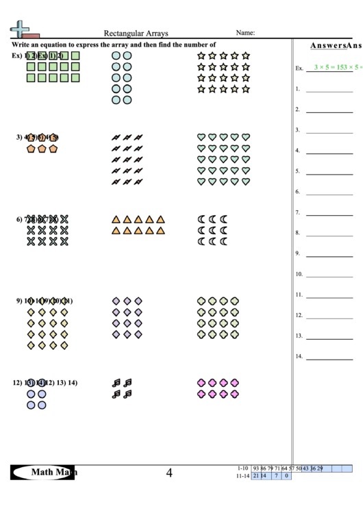 Rectangular Arrays Worksheet Printable pdf