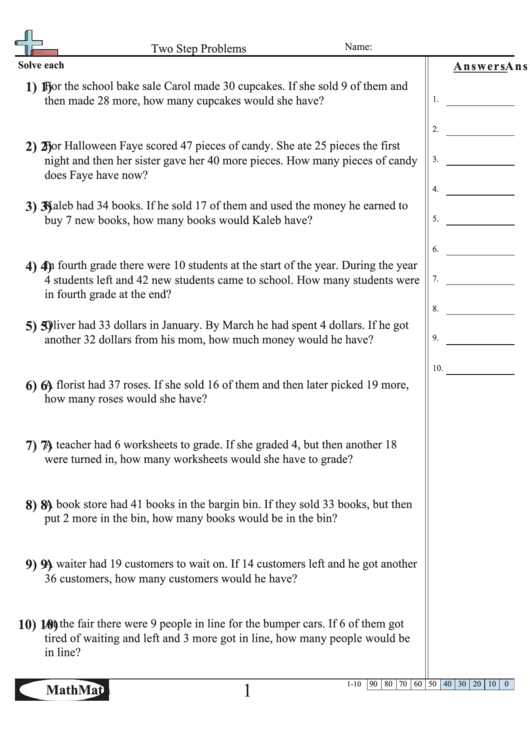 Two Step Problems Worksheet Printable pdf