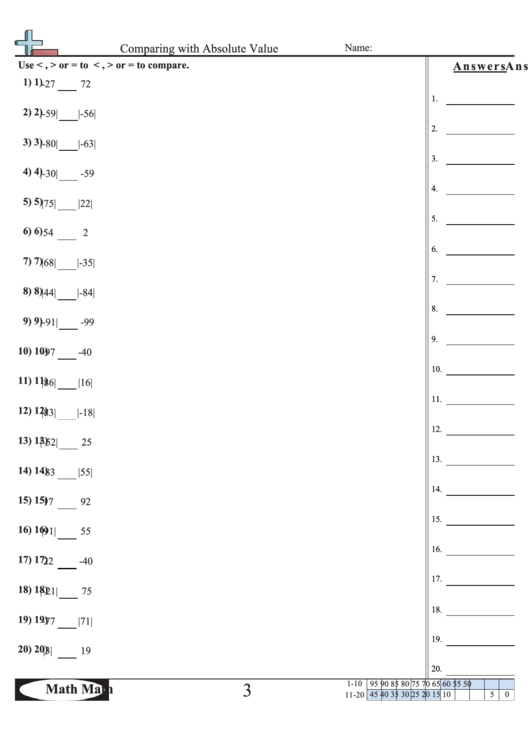 Comparing With Absolute Value Worksheet Printable Pdf Download