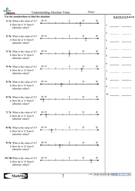 Understanding Absolute Value Worksheet With Answer Key printable pdf ...