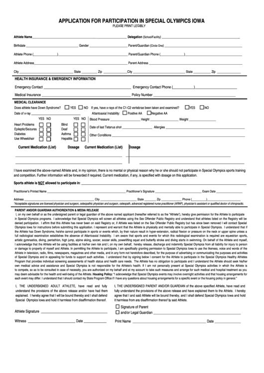 Application For Participation In Special Olympics Iowa Form Printable pdf