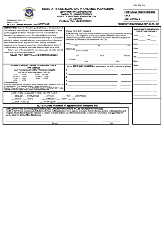Fillable Form Cs-9 - Examination Application Printable pdf