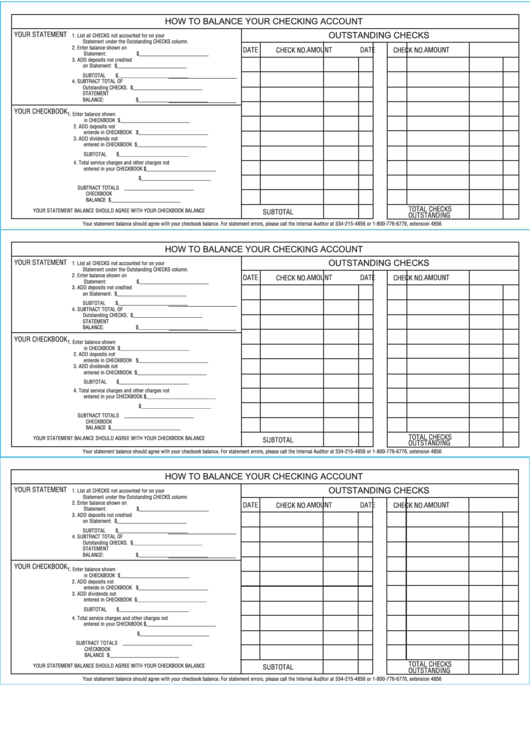 Checking Account Balance Sheet Printable pdf