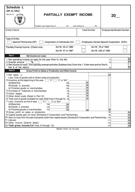 Schedule L Form - Partially Exempt Income Printable pdf
