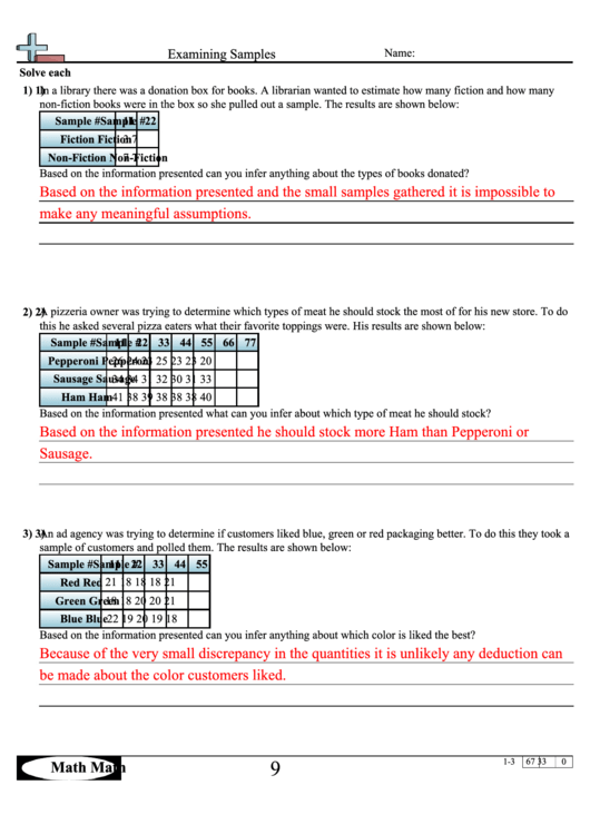 Examining Samples Worksheet Printable pdf