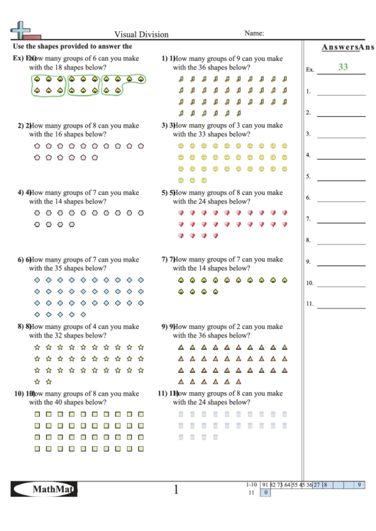 Visual Division Math Worksheet With Answer Key Printable pdf