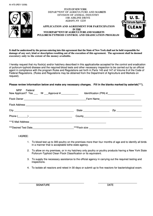 Form Ai-473- Application And Agreement For Participation Printable pdf